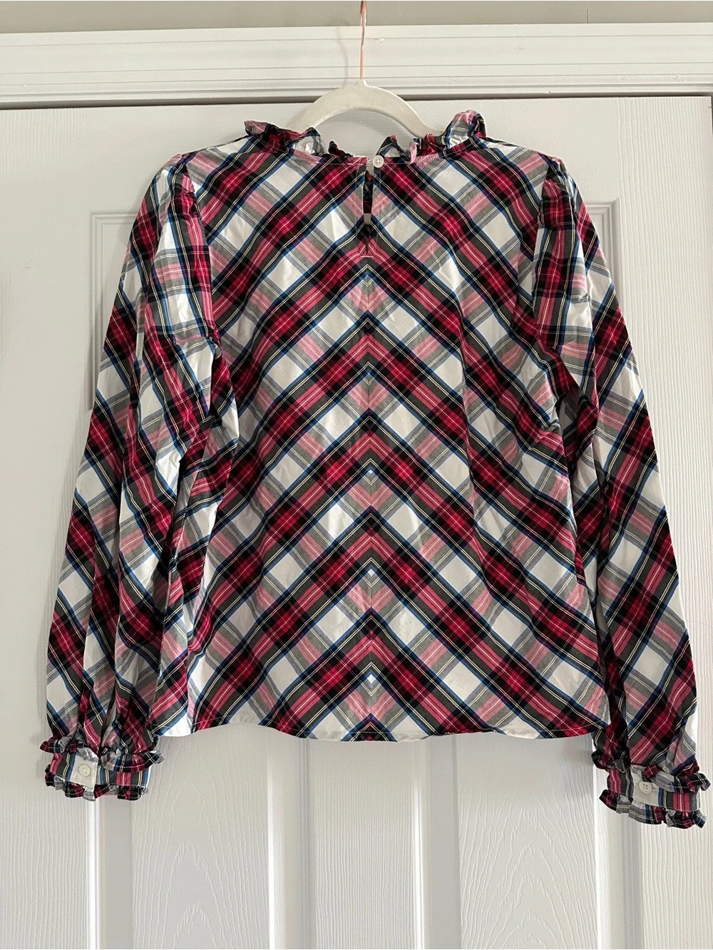 Plaid Ruffle-Neck Long-Sleeve Top - Picture 2 of 6